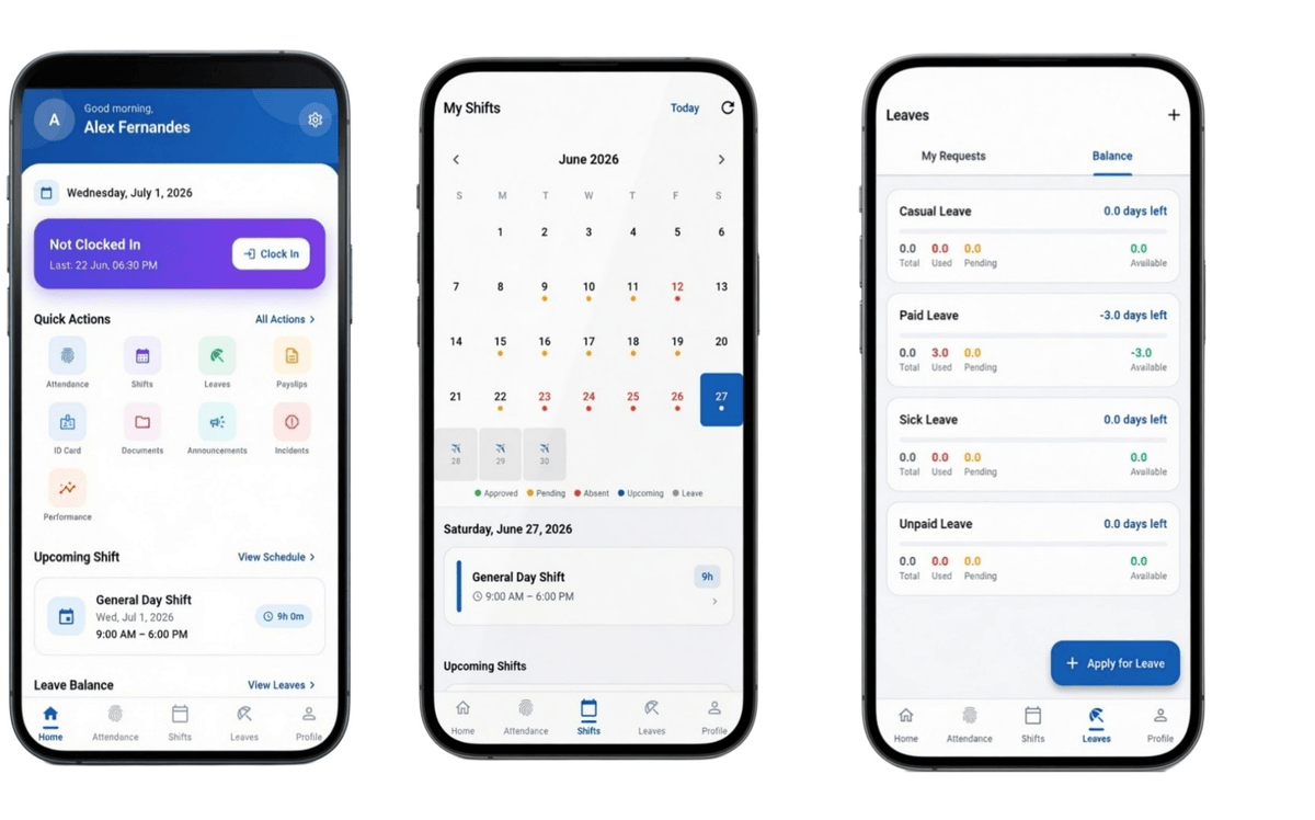 Mobile app screens